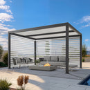 PURPLE LEAF Athena Louvered Pergola Grey Outdoor Aluminum Pergola with Roller Blinds Adjustable Gazebo Rainproof for Patio Deck Garden
