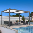 PURPLE LEAF Caesar Outdoor Louvered Pergola Patio Sun Shade Shelter with Adjustable Hardtop Patio Pergola Gray Frame White Roof