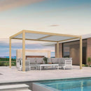PURPLE LEAF Caesar Louvered Pergola Outdoor Wood Grain Aluminum Pergola with Adjustable Roof Patio Hardtop Gazebo for Backyard Garden