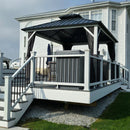 PURPLE LEAF Modern Gazebo Grey Hardtop Galvanized Steel Double Roof White Aluminum Poles with Curtains and Netting