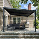 PURPLE LEAF Caesar Hardtop Louvered Pergola, Slanted Roof Outdoor Aluminum Patio Pergola with Adjustable Rainproof Roof, Heavy-Duty Lean to Gazebo for Patios Backyard Deck, Gray