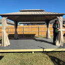PURPLE LEAF Deck Gazebo Champagne Hardtop Metal Frame Double Roof with Curtains and Netting