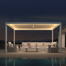 PURPLE LEAF Caesar LED Louvered Pergola with Integrated Solar Strip Lights Adjustable Aluminum Louvers Wind Resistant Pergolas for Patio Dining Deck Garden Yard White