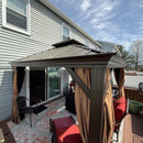 PURPLE LEAF Outdoor Hardtop Gazebo for Garden Bronze Double Roof Aluminum Frame Pavilion with String Lights-clear