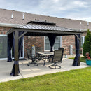 PURPLE LEAF Outdoor Hardtop Gazebo for Patio Bronze Aluminum Frame Pavilion with Navy-Blue Curtain and Reinforced Support Rods