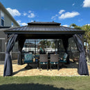 PURPLE LEAF Outdoor Hardtop Gazebo for Patio Bronze Aluminum Frame Pavilion with Navy-Blue Curtain and Reinforced Support Rods
