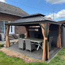 PURPLE LEAF Outdoor Hardtop Gazebo for Garden Bronze Double Roof Aluminum Frame Pavilion with String Lights-clear
