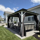 PURPLE LEAF Modern Gazebo Grey Hardtop Galvanized Steel Double Roof White Aluminum Poles with Curtains and Netting