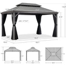 PURPLE LEAF Patio Gazebo for Pool Light Grey Hardtop Galvanized Steel Roof with Reinforcement Support Rod