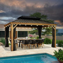 PURPLE LEAF Hardtop Gazebo for Patio Wood Grain Aluminum Frame Awning with String Lights-clear