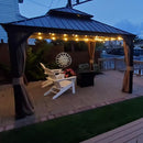 PURPLE LEAF Outdoor Hardtop Gazebo for Garden Bronze Double Roof Aluminum Frame Pavilion with String Lights-milky
