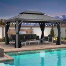 PURPLE LEAF Patio Gazebo for Pool Light Grey Hardtop Galvanized Steel Roof with String Lights-milky
