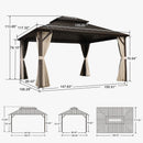 PURPLE LEAF Hardtop Gazebo Featuring Galvanized Steel Double Roof and Bronze Aluminum Frame with Curtains and Netting for Patio and Poolside