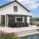 PURPLE LEAF Lean to Gazebo Metal Roof Patio Cover Built-in Drain Slots Wall Mounted Gazebo for Outdoor Extension