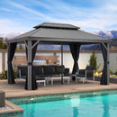PURPLE LEAF Patio Gazebo for Pool Light Grey Hardtop Galvanized Steel Roof with Reinforcement Support Rod
