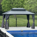 PURPLE LEAF Grey Hardtop Gazebo with Heavy Duty Galvanized Steel Double Roof with Netting and Curtains