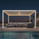 PURPLE LEAF Caesar LED Louvered Pergola with Integrated Solar Strip Lights Adjustable Aluminum Louvers Wind Resistant Pergolas for Patio Dining Deck Garden Yard White