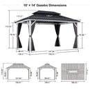 PURPLE LEAF Modern Gazebo Grey Hardtop Galvanized Steel Double Roof White Aluminum Poles with Curtains and Netting