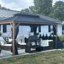 PURPLE LEAF Hardtop Gazebo for Patio Wood Grain Aluminum Frame Awning with Netting