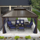 PURPLE LEAF Outdoor Hardtop Gazebo for Patio Bronze Aluminum Frame Pavilion with Navy-Blue Curtain and Reinforced Support Rods