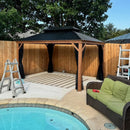 PURPLE LEAF Hardtop Gazebo for Patio Wood Grain Aluminum Frame Awning with Netting