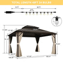 PURPLE LEAF Hardtop Gazebo Featuring Galvanized Steel Double Roof and Bronze Aluminum Frame with Curtains and Netting for Poolside with Lights-clear