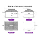 PURPLE LEAF Hardtop Gazebo for Patio Wood Grain Aluminum Frame Awning with String Lights-clear