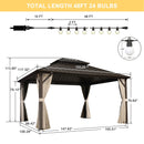 PURPLE LEAF Hardtop Gazebo Featuring Galvanized Steel Double Roof and Bronze Aluminum Frame with Curtains and Netting for Backyard with Lights-milky