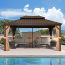 PURPLE LEAF Outdoor Hardtop Gazebo for Garden Bronze Double Roof Aluminum Frame Pavilion with Reinforcement Support Rod