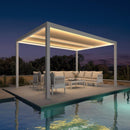 PURPLE LEAF Athena Louvered Pergola White Outdoor Aluminum Pergola with Strip Lights Adjustable Gazebo for Patio Deck Garden