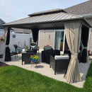 PURPLE LEAF Deck Gazebo Champagne Hardtop Metal Frame Double Roof with Curtains and Netting