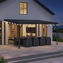 PURPLE LEAF Lean to Gazebo Metal Roof Patio Cover Built-in Drain Slots Wall Mounted Gazebo with Lights-mikly for Outdoor Extension