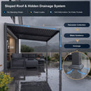 PURPLE LEAF Caesar Hardtop Louvered Pergola, Slanted Roof Outdoor Aluminum Patio Pergola with Adjustable Rainproof Roof, Heavy-Duty Lean to Gazebo for Patios Backyard Deck, Gray