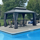 PURPLE LEAF Patio Gazebo for Backyard Grey Hardtop Galvanized Steel Roof Awning with Upgrade Curtain