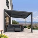 PURPLE LEAF Caesar Hardtop Louvered Pergola, Slanted Roof Outdoor Aluminum Patio Pergola with Adjustable Rainproof Roof, Heavy-Duty Lean to Gazebo for Patios Backyard Deck, Gray