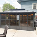 PURPLE LEAF Sunroom Hardtop Gazebo Solarium Grey Galvanized Steel Double Roof  All-Weather Aluminum Outdoor Screen House with String Lights