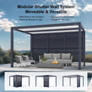 PURPLE LEAF Athena Louvered Pergola Grey Outdoor Aluminum Pergola with Shutter Wall Adjustable Gazebo Rainproof for Patio Deck Garden