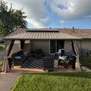PURPLE LEAF Deck Gazebo Champagne Hardtop Metal Frame Double Roof with Curtains and Netting