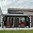PURPLE LEAF Modern Gazebo Grey Hardtop Galvanized Steel Double Roof White Aluminum Poles with Curtains and Netting