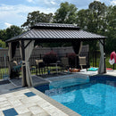 PURPLE LEAF Hardtop Gazebo Featuring Galvanized Steel Double Roof and Bronze Aluminum Frame with Curtains and Netting for Patio and Poolside