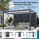 PURPLE LEAF Athena Louvered Pergola Grey Outdoor Aluminum Pergola with Shutter Wall Adjustable Gazebo Rainproof for Patio Deck Garden