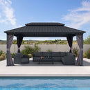 PURPLE LEAF Grey Hardtop Gazebo with Heavy Duty Galvanized Steel Double Roof with Netting and Curtains
