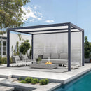 PURPLE LEAF Athena Louvered Pergola Grey Outdoor Aluminum Pergola with Shutter Wall Adjustable Gazebo Rainproof for Patio Deck Garden