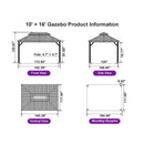 PURPLE LEAF Hardtop Gazebo for Patio Wood Grain Aluminum Frame Awning with String Lights-milky