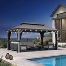 PURPLE LEAF Patio Gazebo for Pool Light Grey Hardtop Galvanized Steel Roof with String Lights-milky
