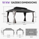 PURPLE LEAF Modern Gazebo Grey Hardtop Galvanized Steel Double Roof White Aluminum Poles with Curtains and Netting