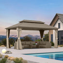 PURPLE LEAF Deck Gazebo Champagne Hardtop Metal Frame Double Roof with Curtains and Netting