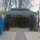 PURPLE LEAF Modern Gazebo Grey Hardtop Galvanized Steel Double Roof White Aluminum Poles with Curtains and Netting