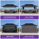PURPLE LEAF Modern Gazebo Grey Hardtop Galvanized Steel Double Roof White Aluminum Poles with Curtains and Netting