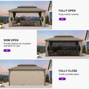 PURPLE LEAF Deck Gazebo Champagne Hardtop Metal Frame Double Roof with Curtains and Netting